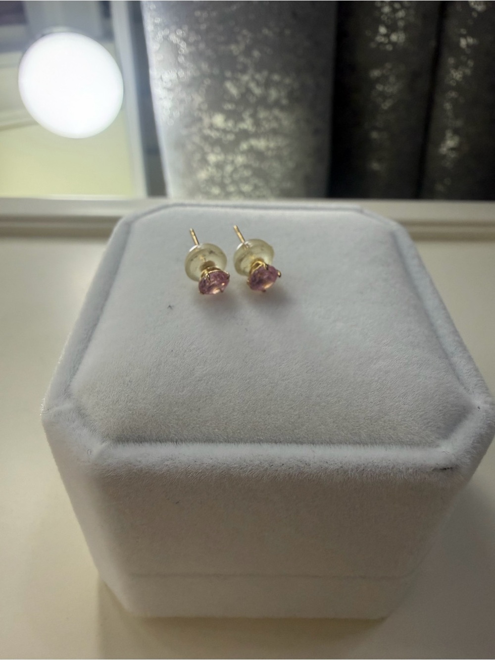 14k gold mini pink gem earrings